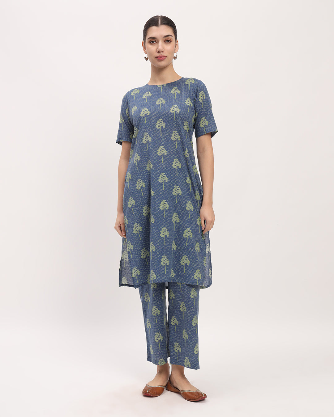 Combo: Maple Leaf & English Floral Symphony Round Neck Printed Kurta (Without Bottoms)