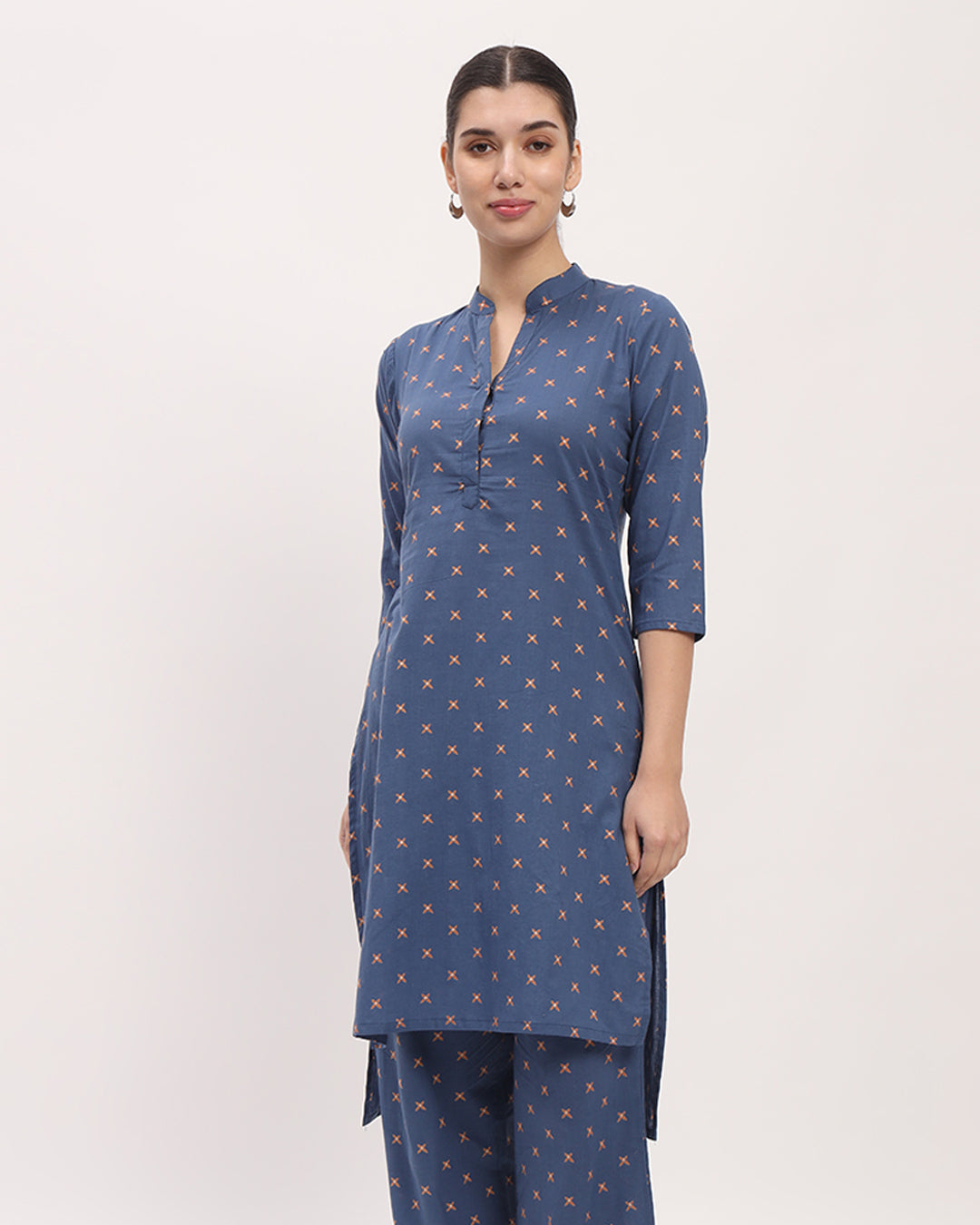 Blue Starry Tropical High-Low Printed Kurta (Without Bottoms)