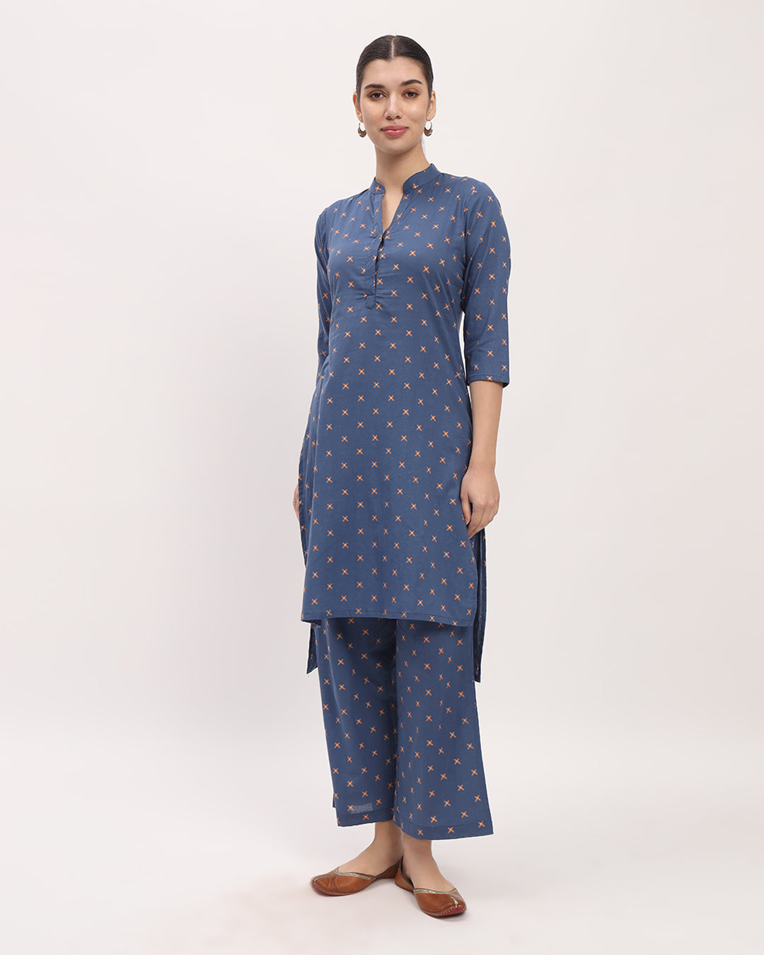 Combo: Lavender Paisley & Blue Starry High-Low Printed Kurta (Without Bottoms)