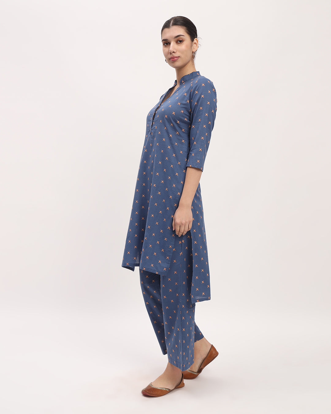 Blue Starry Tropical High-Low Printed Kurta (Without Bottoms)