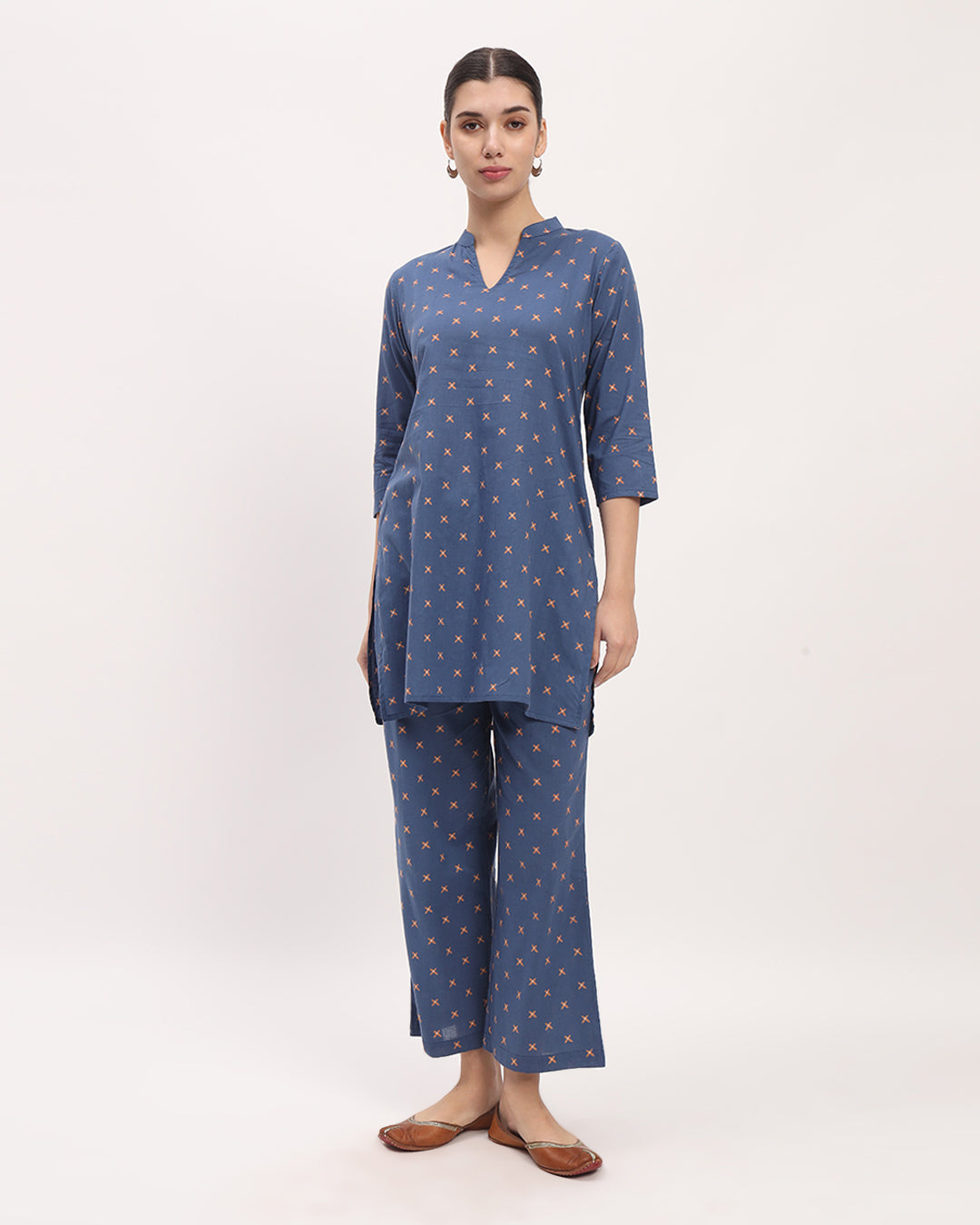 Blue Starry Tropical Mid Length Printed Kurta (Without Bottoms)