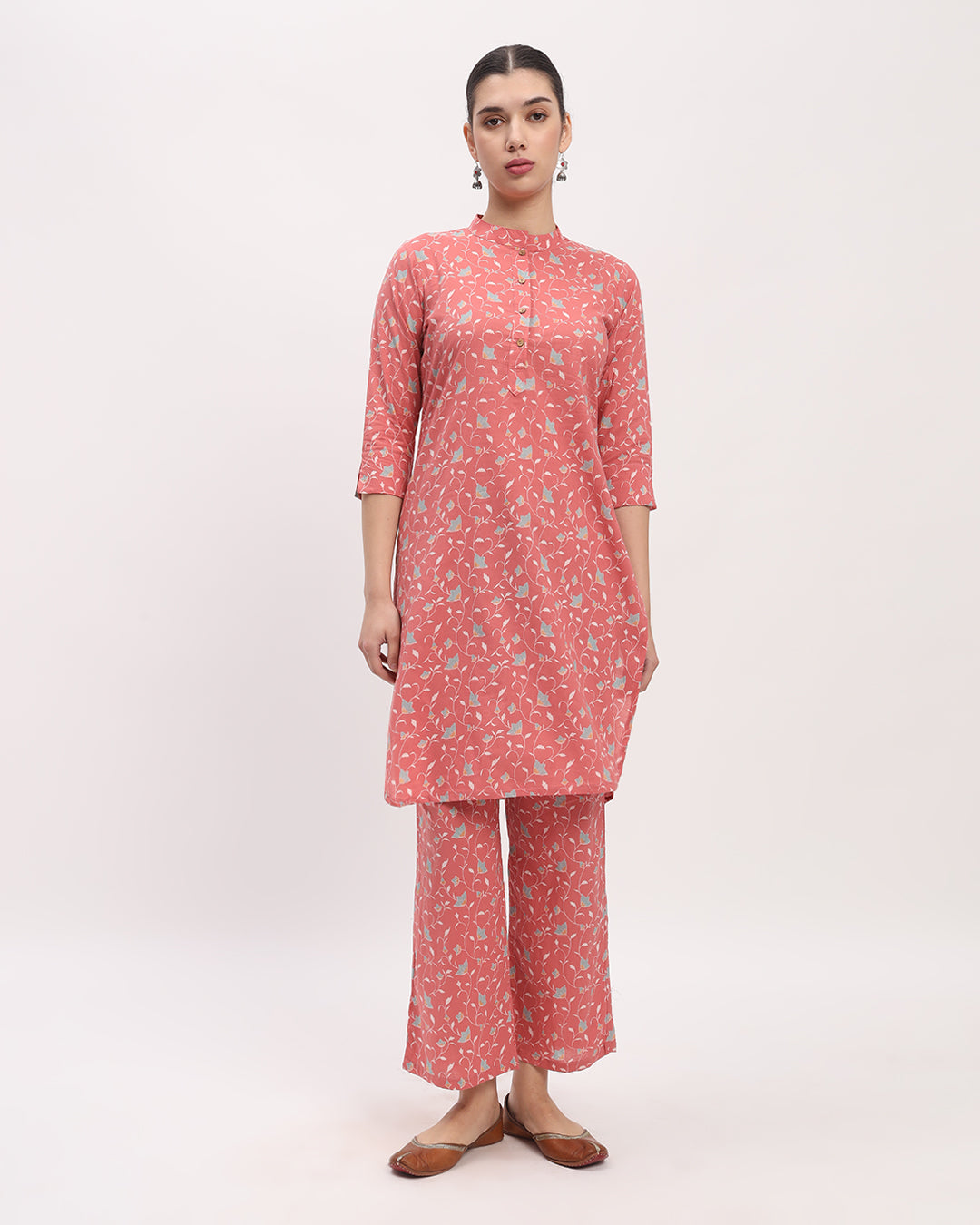 Combo: English Floral Garden & Maple Leaf Band Collar Neck Printed Kurta (Without Bottoms)