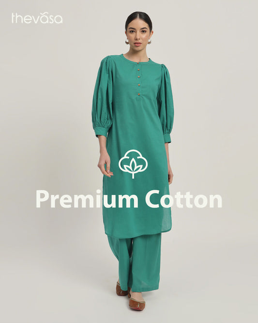 Green Gleam Balloon Breeze Pot Neck Solid Co-ord Set