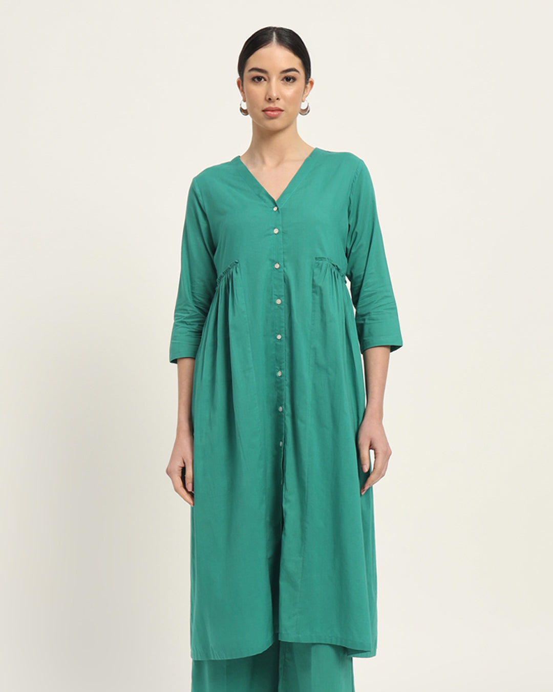 Green Gleam Whimsy Affair Buttoned Solid Kurta (Without Bottoms)