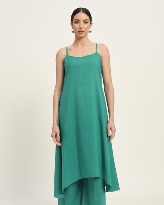 Green Gleam Spaghetti Strands Kurta (Without Bottoms)