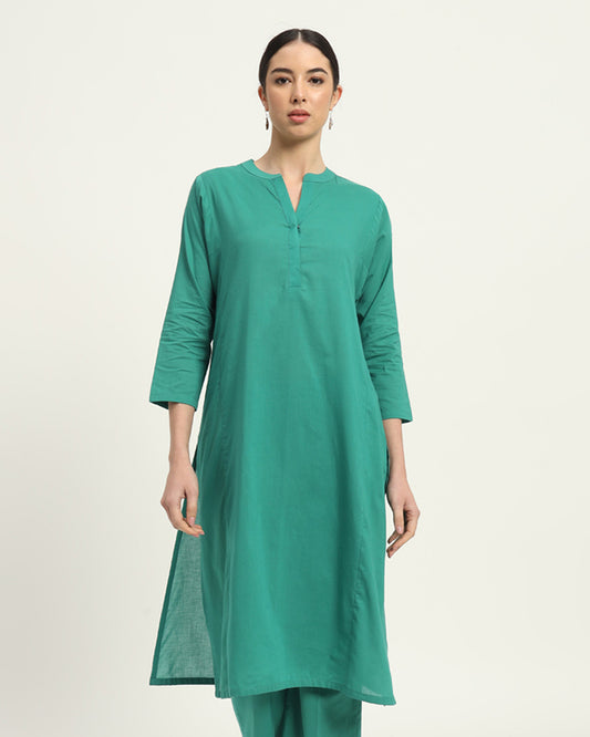 Green Gleam Everyday Bliss Notch Neck Solid Kurta (Without Bottoms)