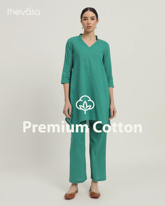 Green Gleam Fresh Fusion Collar V Solid Co-ord Set