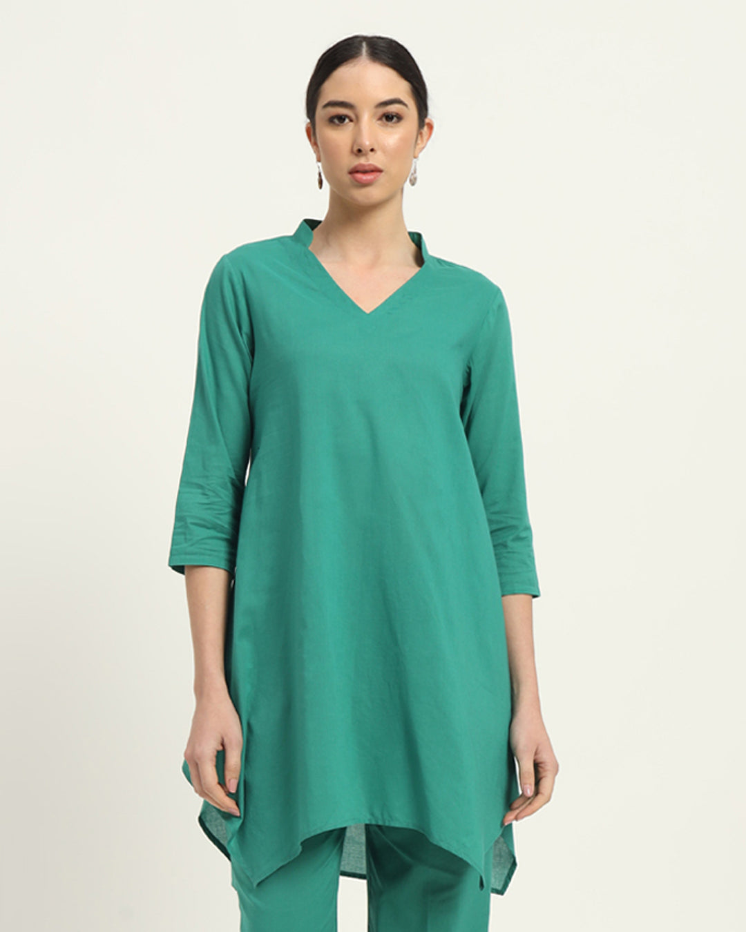 Green Gleam Fresh Fusion Collar V Solid Kurta (Without Bottoms)