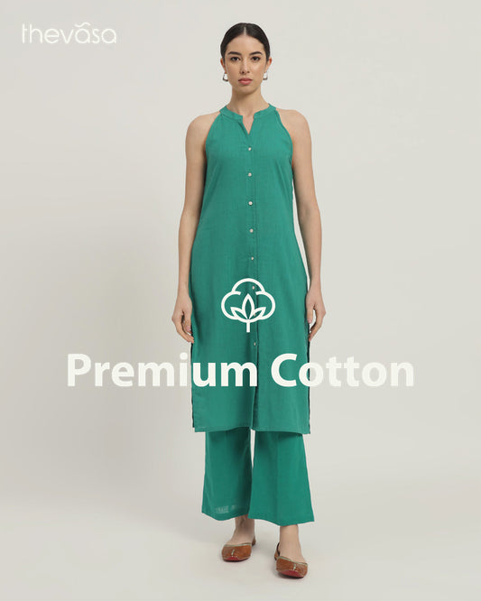 Green Gleam Mermaid Button Down Solid Co-ord Set