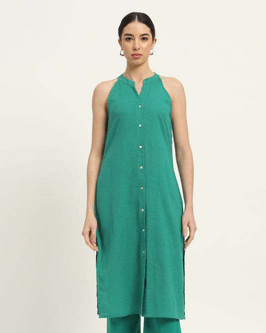 Green Gleam Mermaid Button Down Solid Kurta (Without Bottoms)