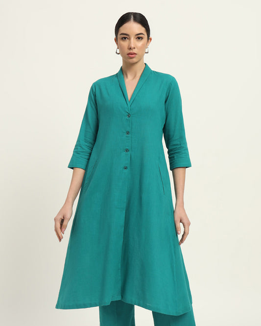 Green Gleam Boho Harmony Flared Solid Kurta (Without Bottoms)