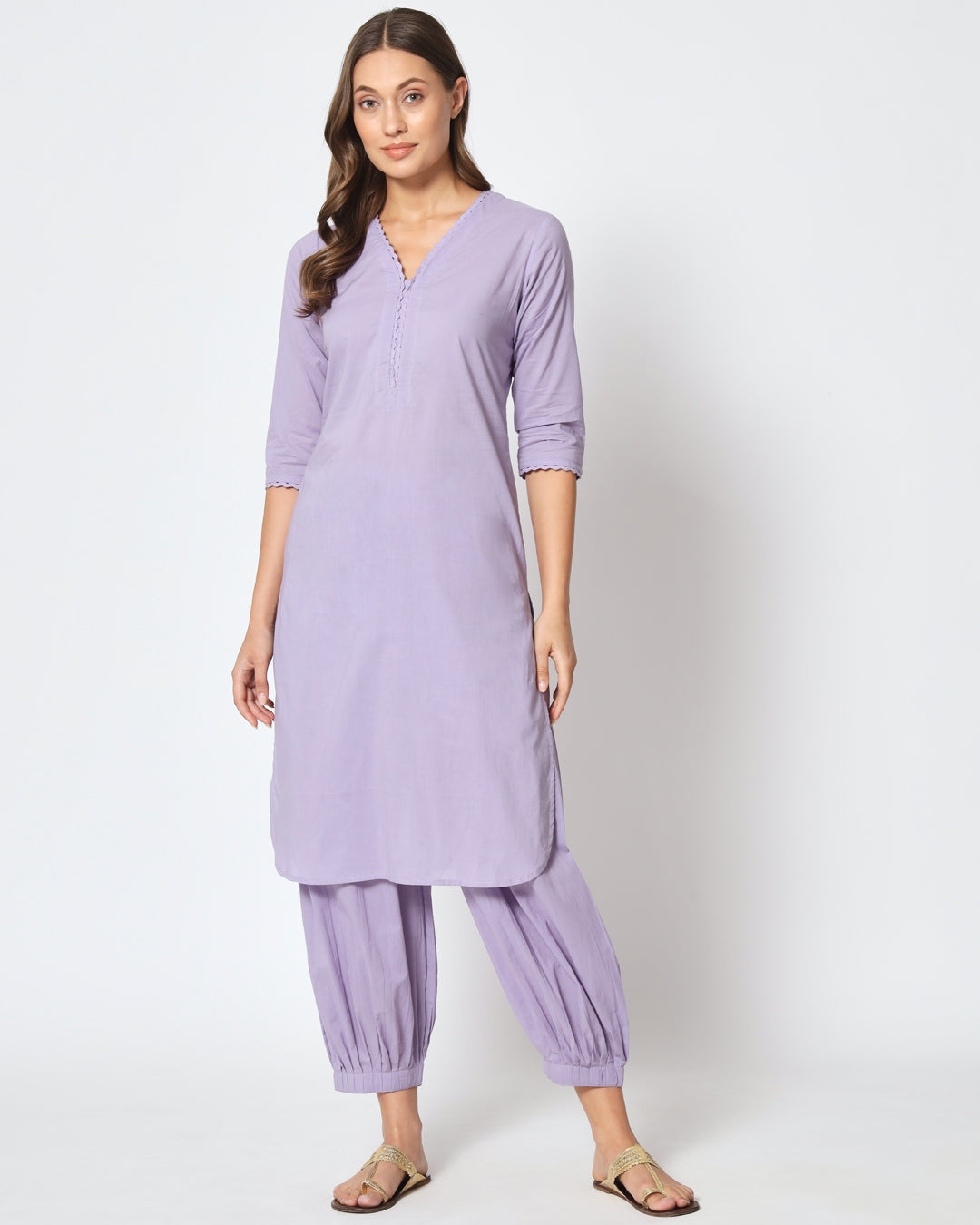 Lilac Moments Lace Affair Solid Kurta (Without Bottoms)