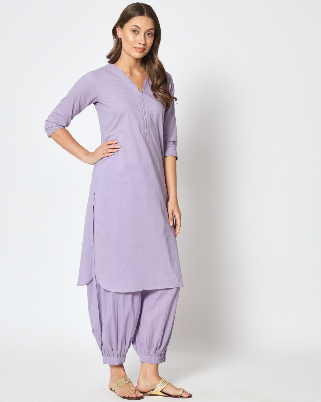 Lilac Moments Lace Affair Solid Kurta (Without Bottoms)