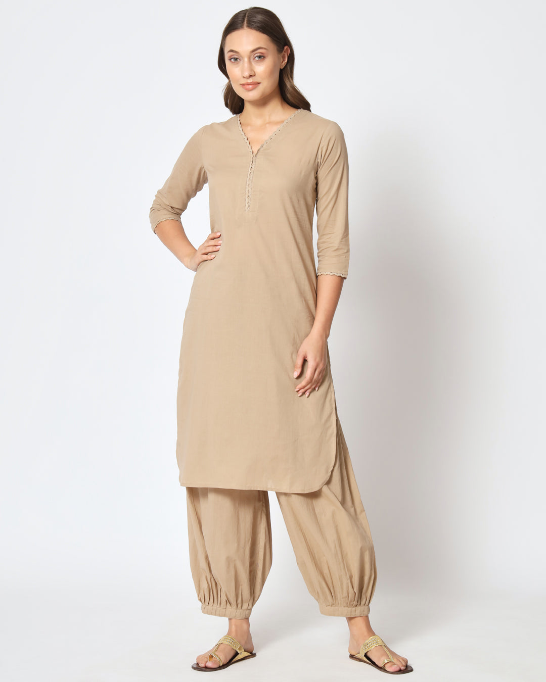 Day In Beige Lace Affair Solid Kurta (Without Bottoms)