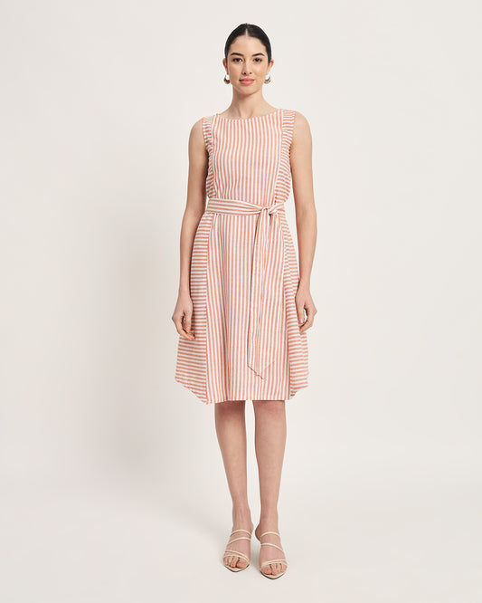 Rustic Charm Stripes A-Line Tie-Belt Dress