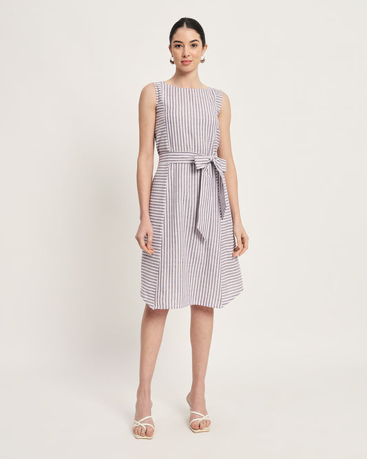 Mauve Mirage Stripes A-Line Tie-Belt Dress