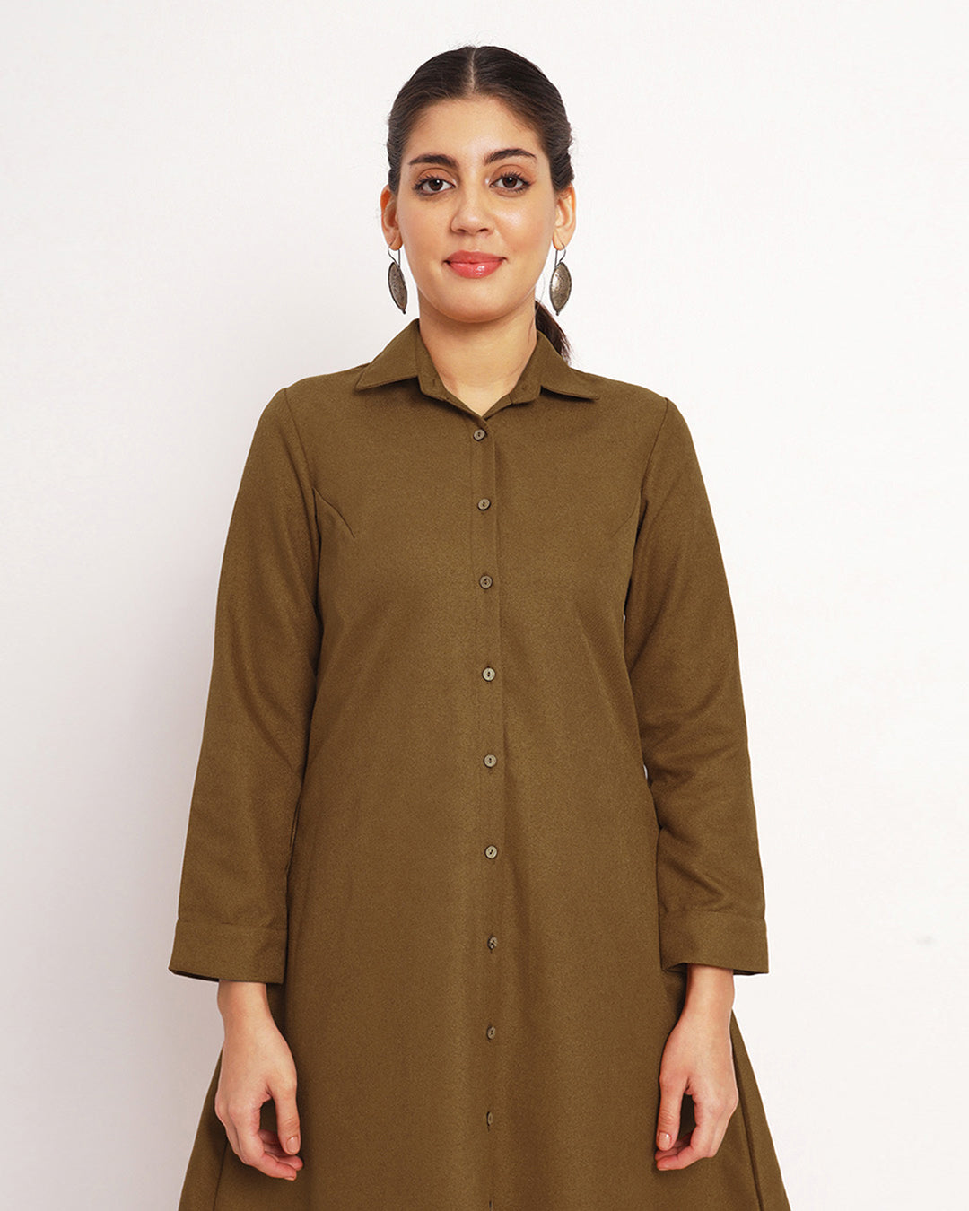 Peanut Brown Artfull A-Line Woolen Kurta (Without Bottoms)