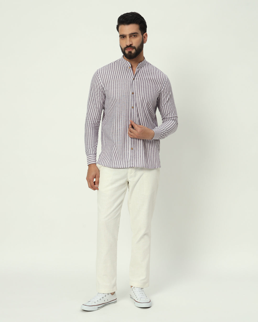 Mauve Mirage Stripes Mandarin Collar Men's Shirt