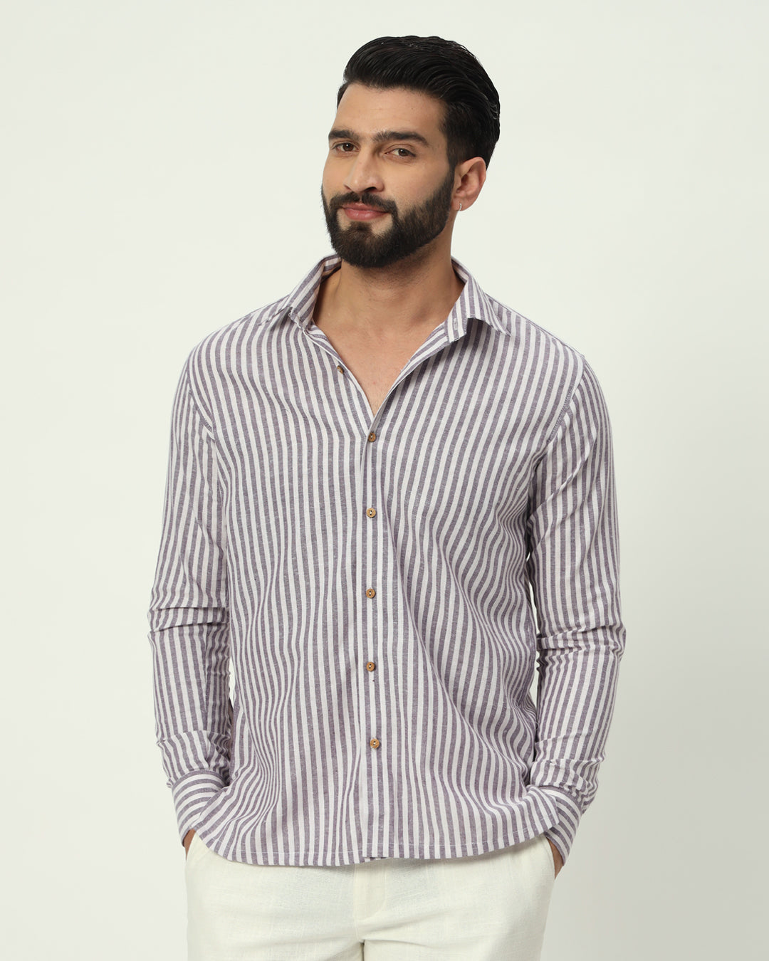 Mauve Mirage Stripes Regular Full Sleeves Men's Shirt