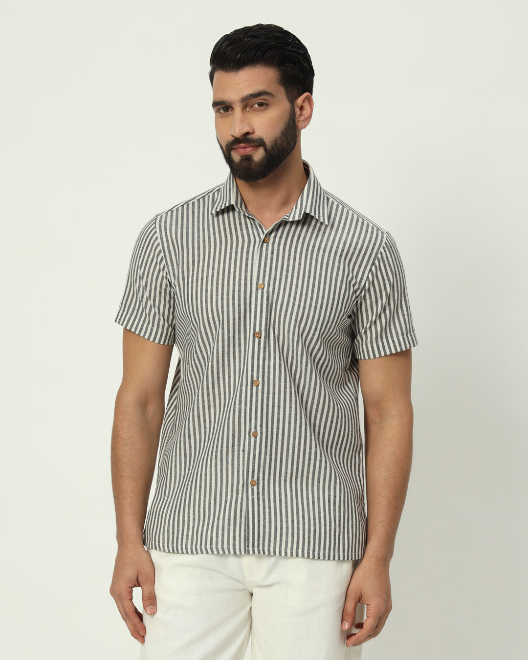 Black & White Stripes Regular Half Sleeves Men's Shirt