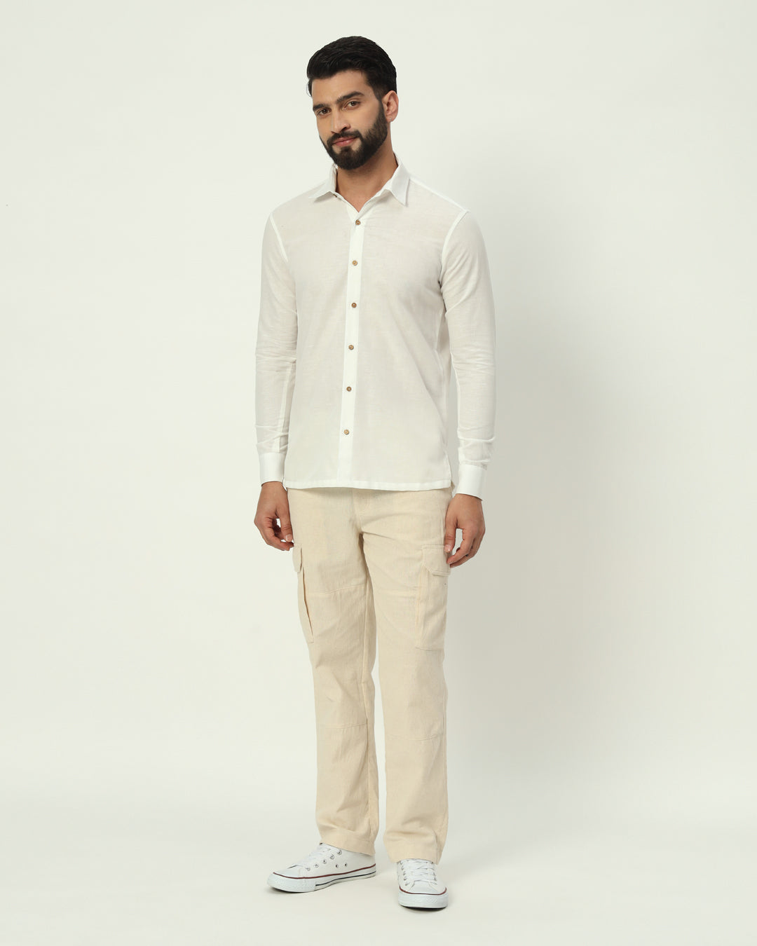 White Regular Fit Linen Men's Shirt