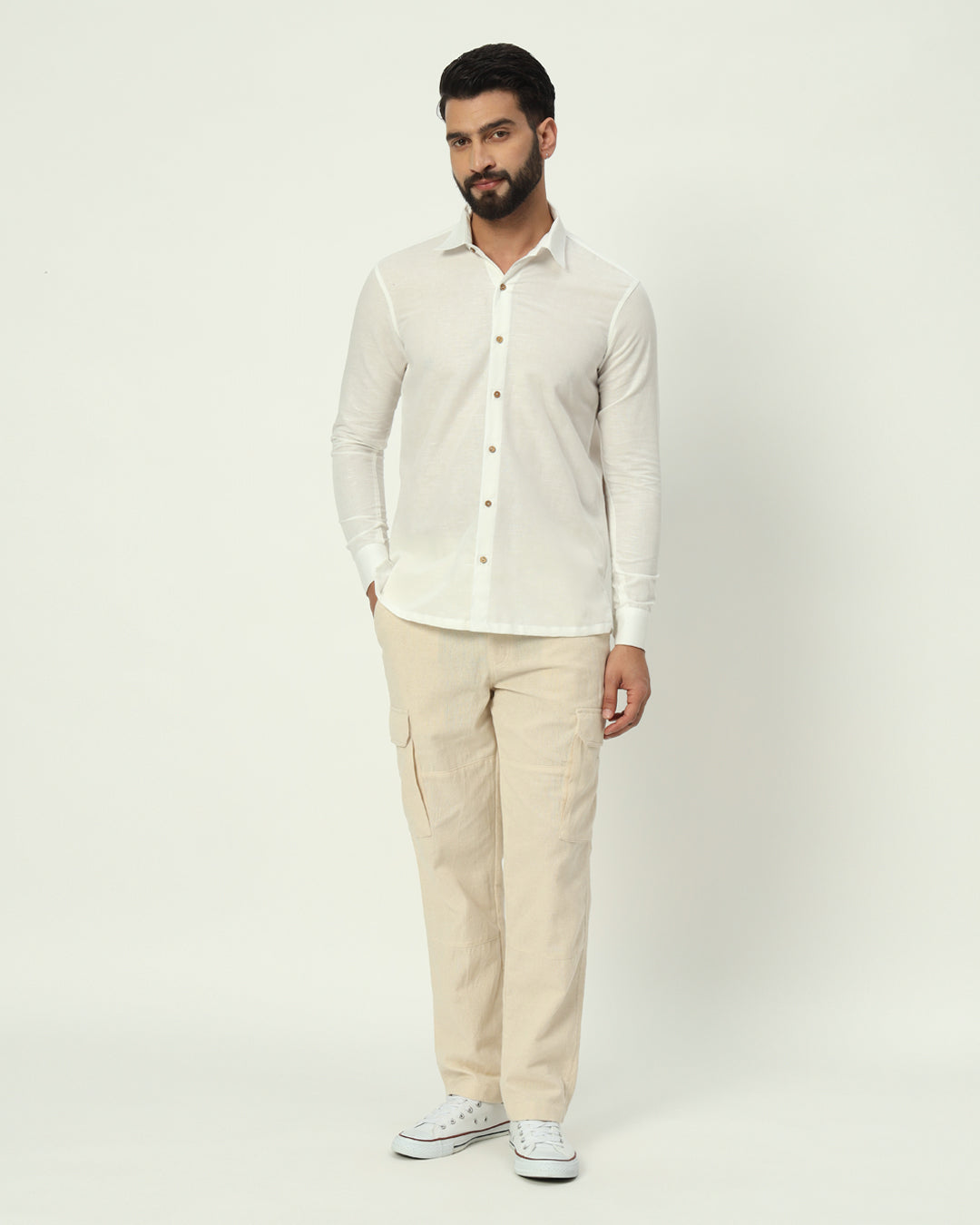 White Regular Fit Linen Men's Shirt