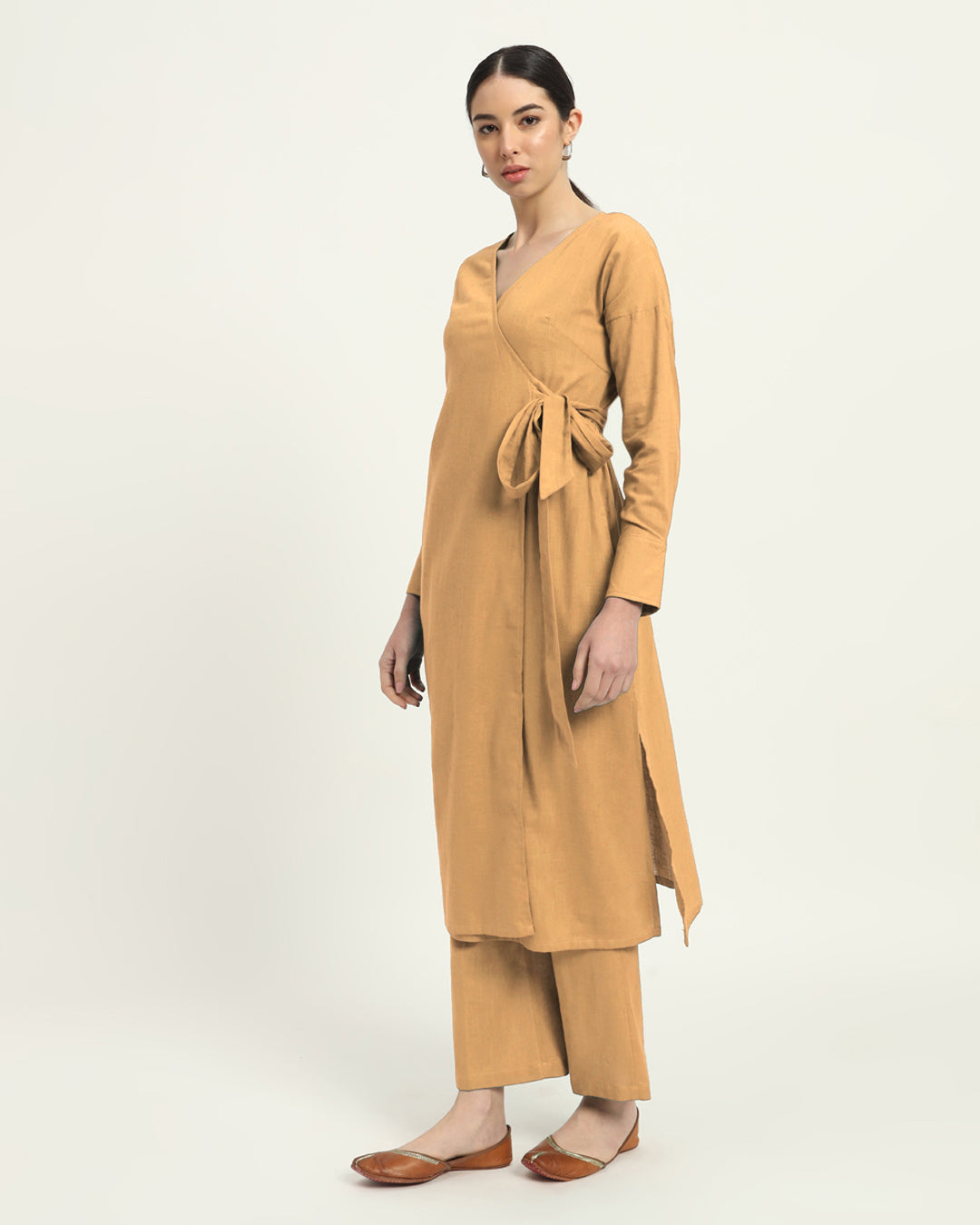 Combo: Beige & Burst Of Lime Ribbon Wrap Solid Kurta