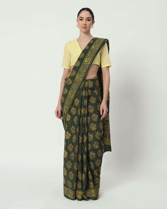 Holiday Bough Olive Cotton Mul Saree