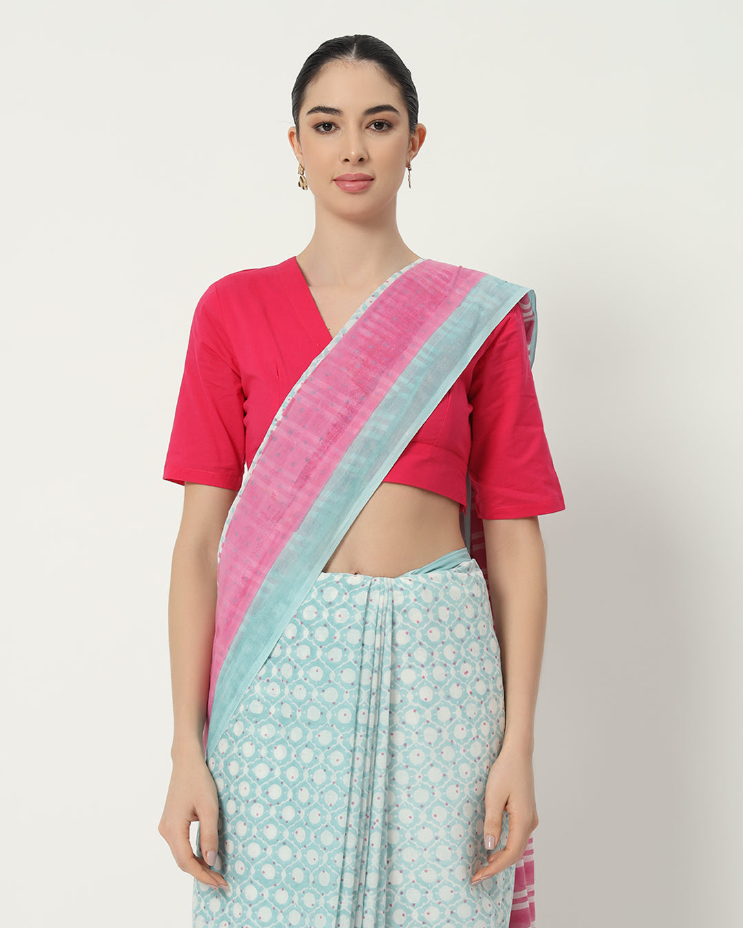 In Pink & Blue Mode Cotton Mul Saree