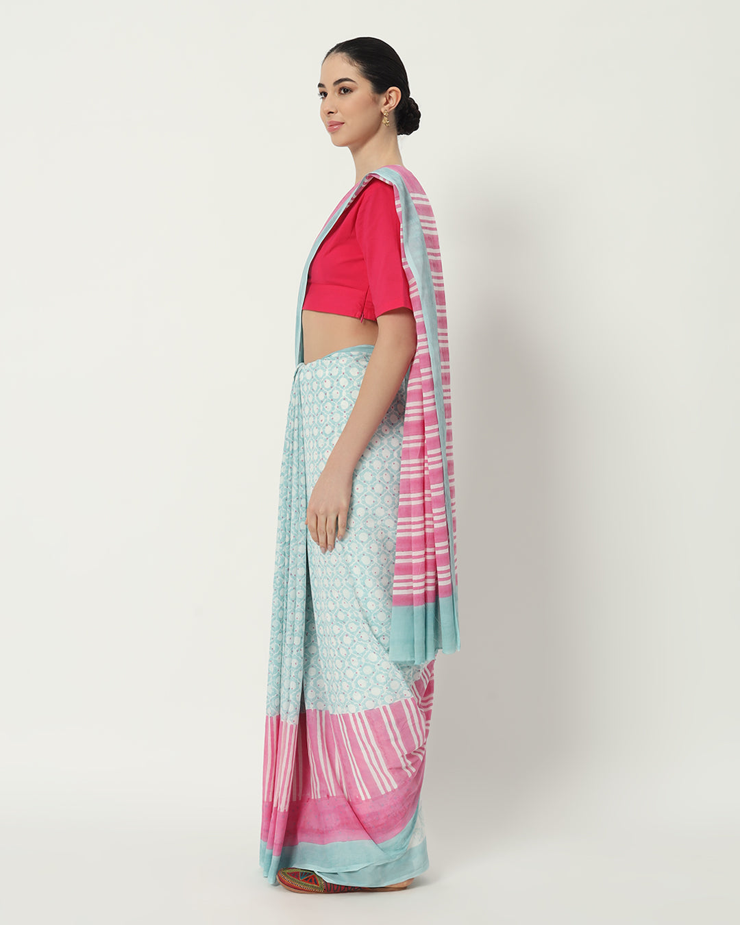In Pink & Blue Mode Cotton Mul Saree
