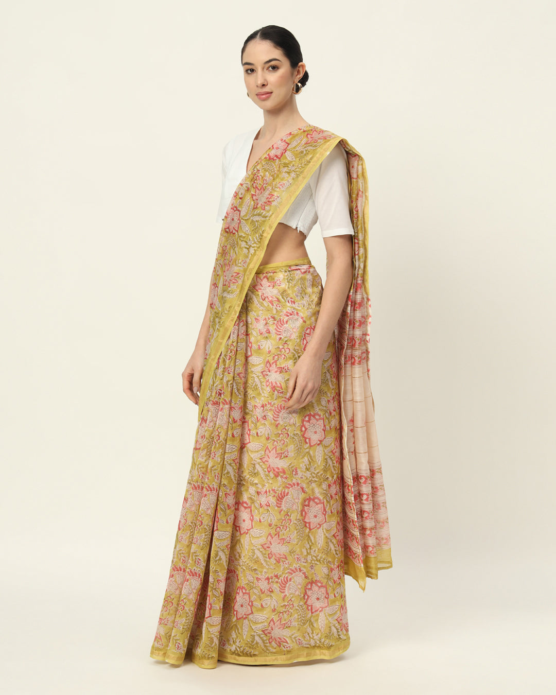 Minty Floral Whispers Chanderi Silk Saree