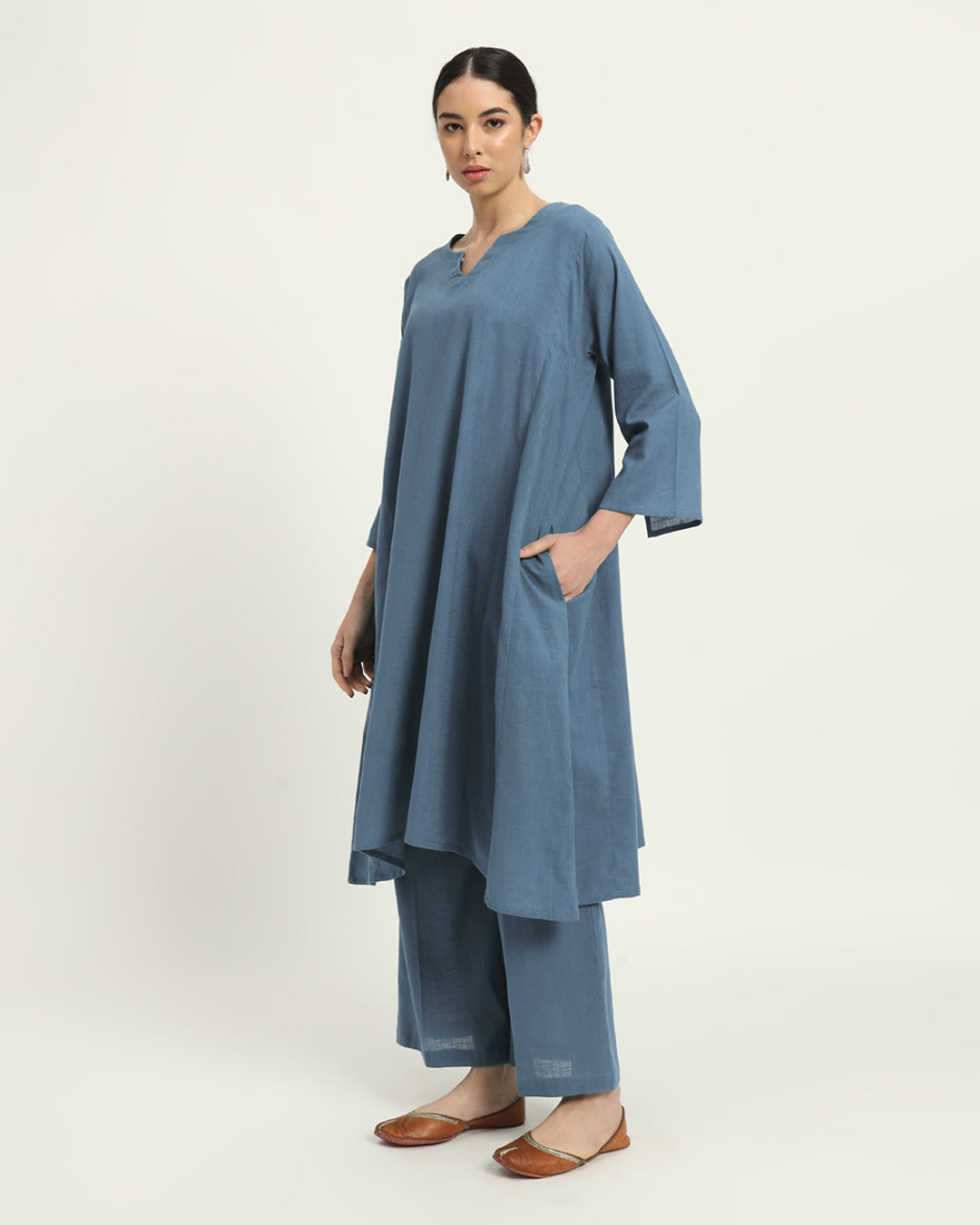 Combo: Blue Dawn & Iced Grey Royal Resonance Kalidar Solid Kurta