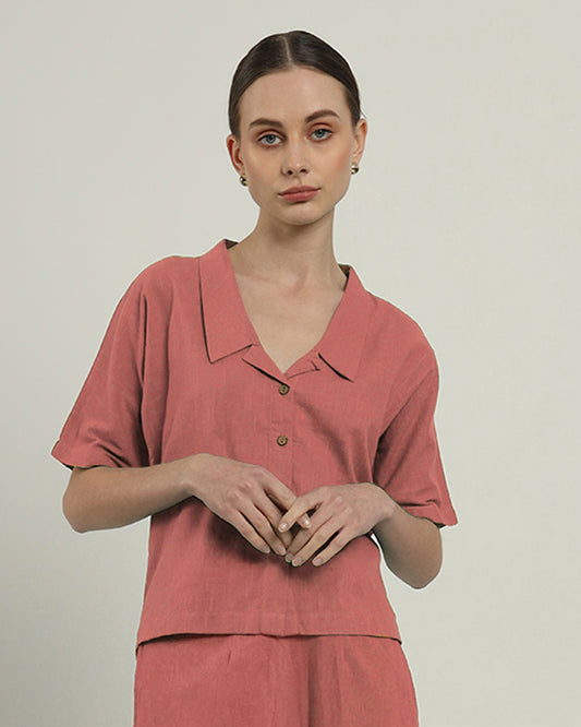 Ivory Pink Feeling Easy Collar Neck Top (Without Bottoms)