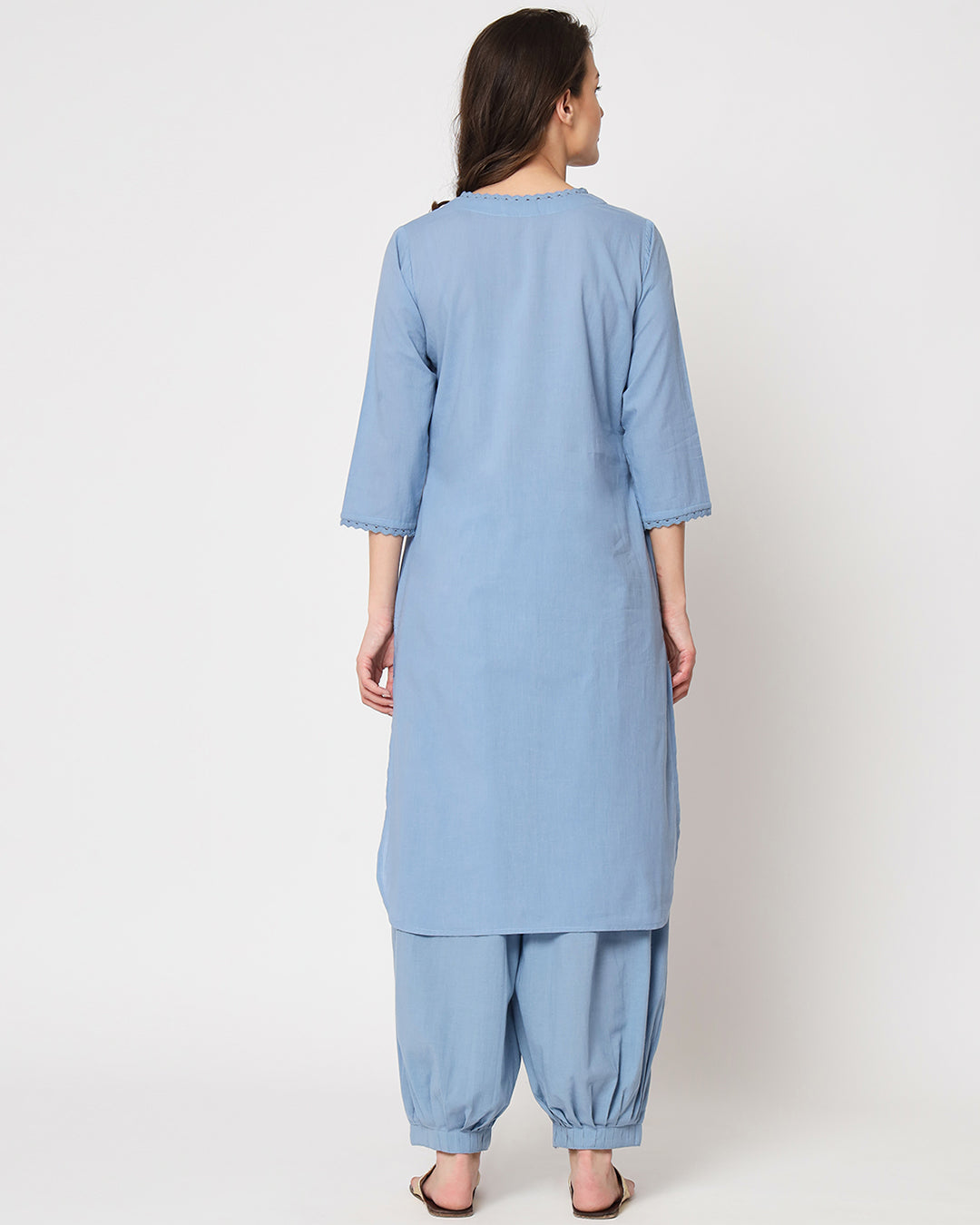 Blue Dawn Lace Affair Solid Kurta (Without Bottoms)