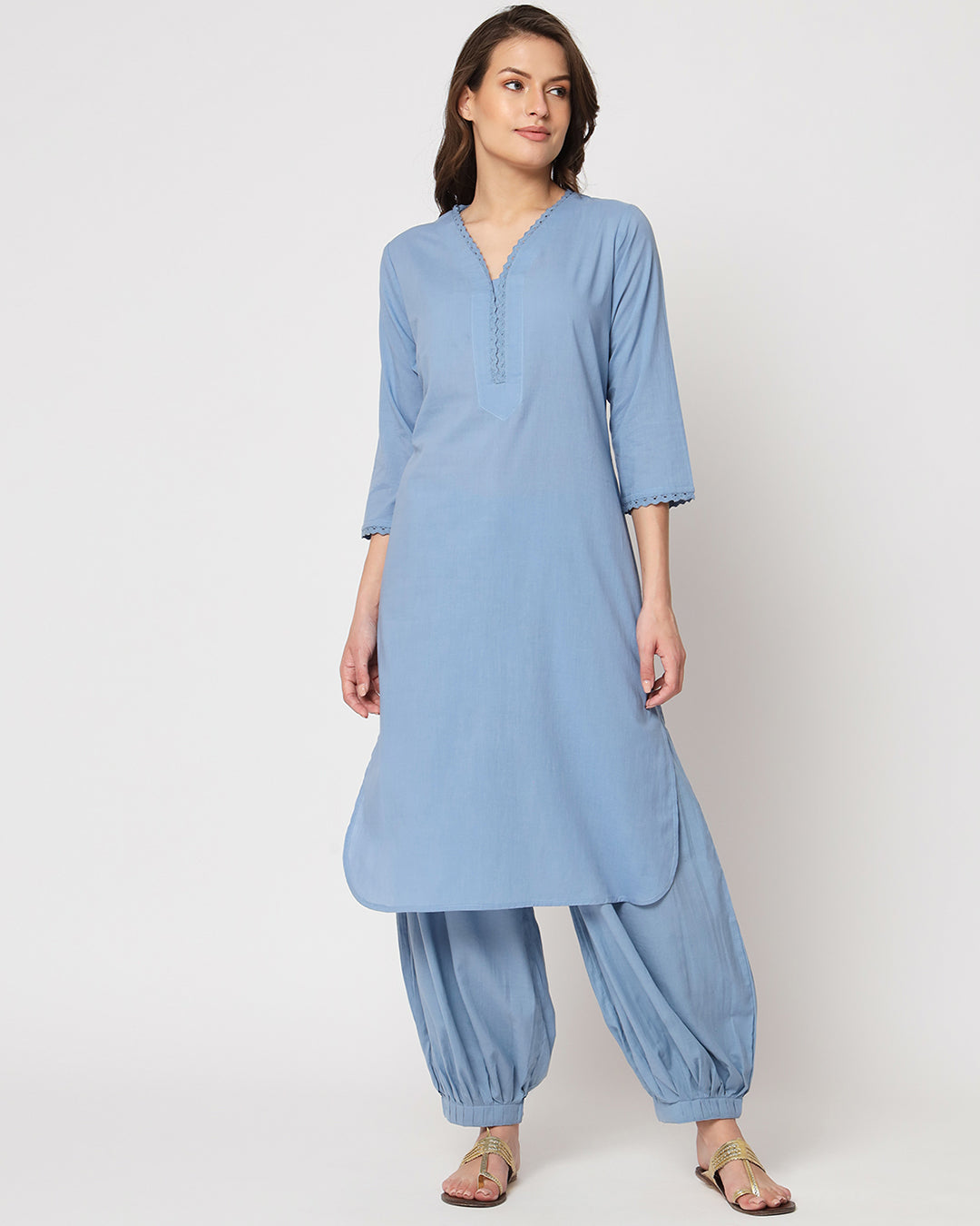 Blue Dawn Lace Affair Solid Kurta (Without Bottoms)