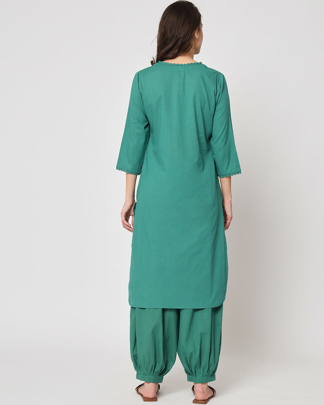 Forest Green Lace Affair Solid Kurta (Without Bottoms)
