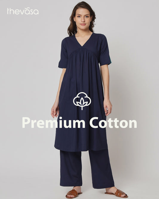 Midnight Blue Gathered Solid Co-ord Set