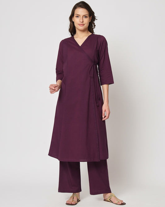 Plum Passion Angrakha Solid Kurta (Without Bottoms)