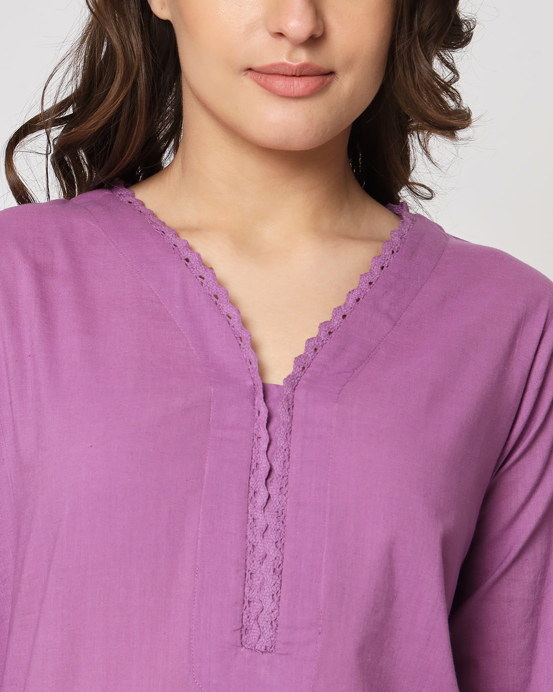 Wisteria Purple Lace Affair Solid Kurta (Without Bottoms)