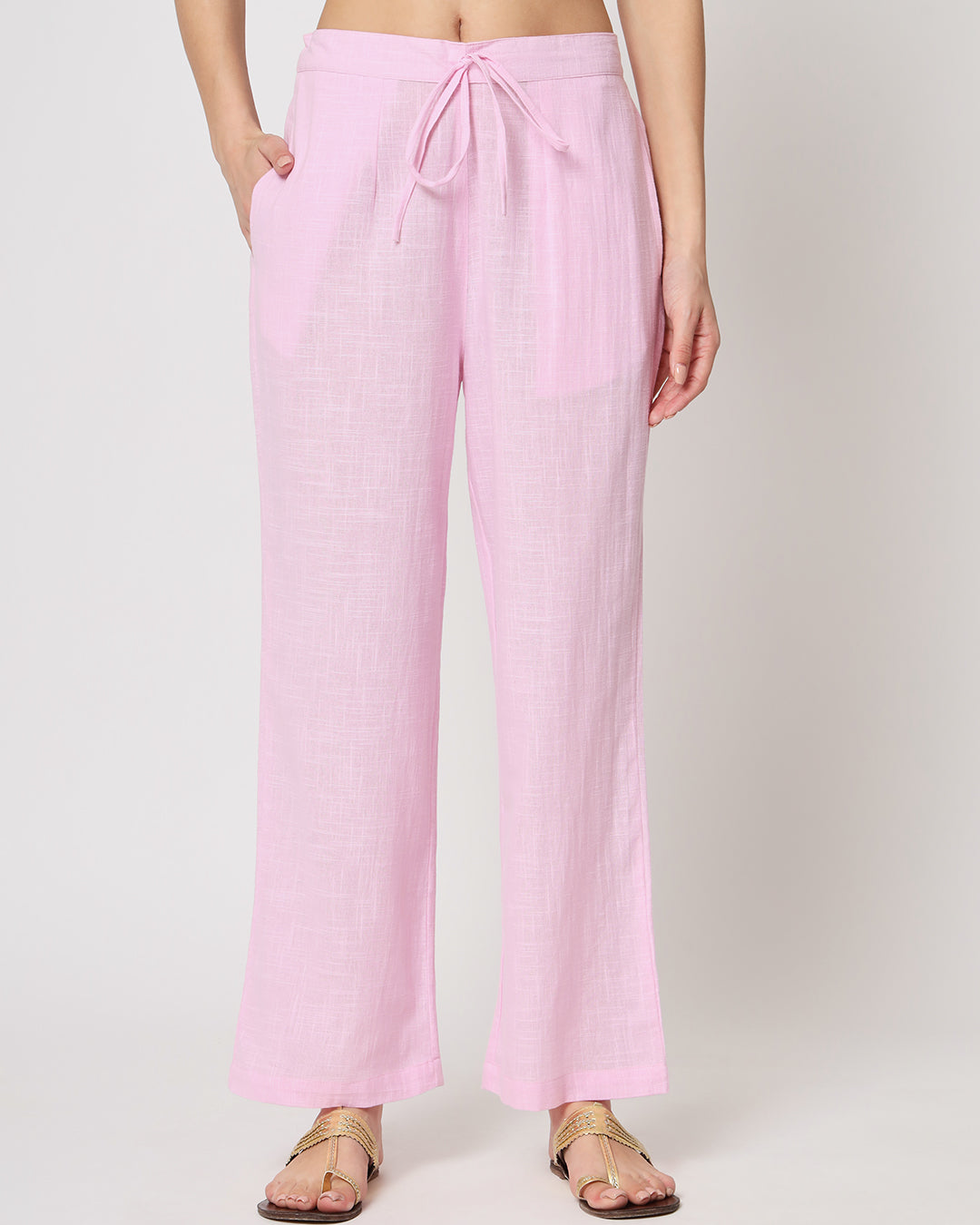 Combo: Iced Grey & Pink Mist Straight Pants- Set of 2