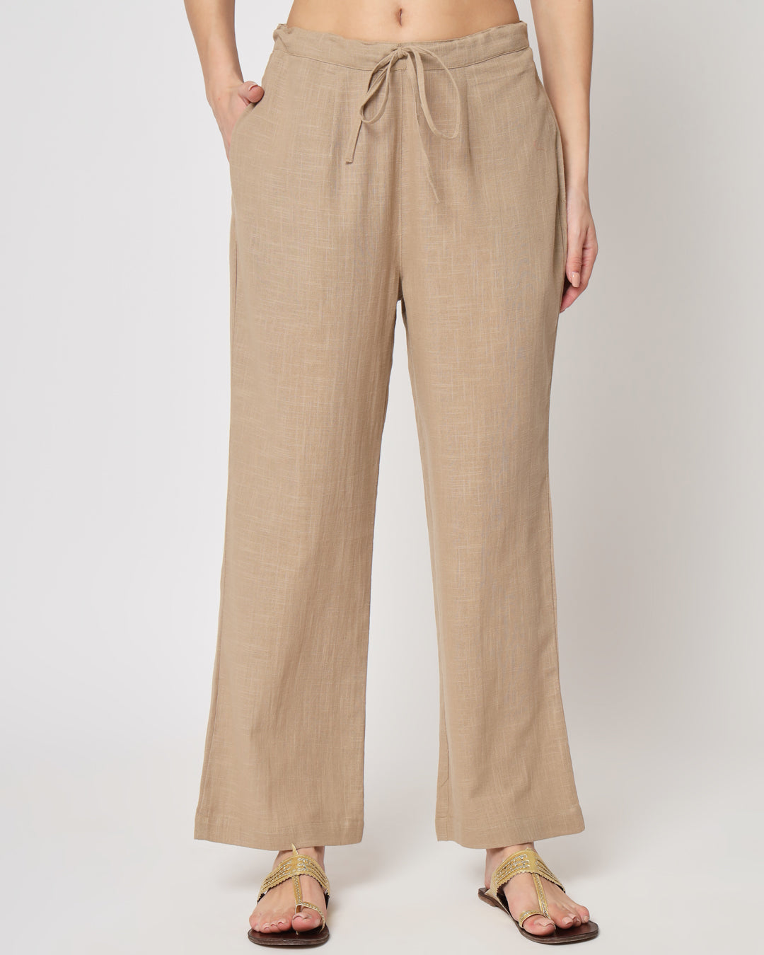 Combo: Beige & Classic Red Straight Pants- Set of 2