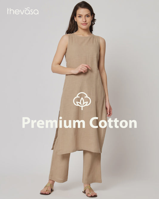 Day In Beige Sleeveless Long Length Solid Co-ord Set