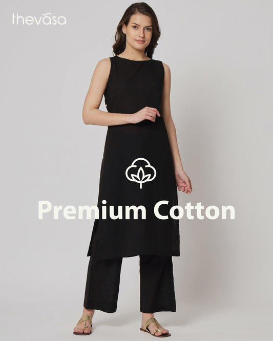 Classic Black Sleeveless Long Length Solid Co-ord Set