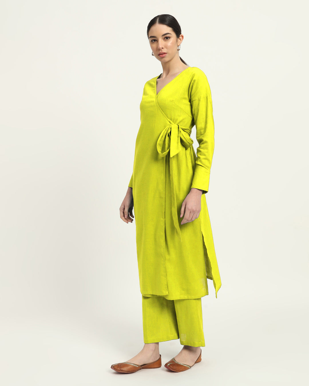 Combo: Burst Of Lime & Iced Grey Ribbon Wrap Solid Kurta