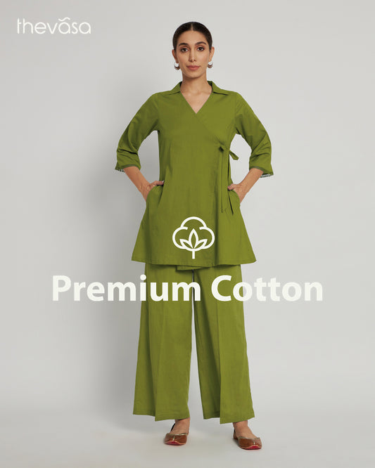 Sage Green Collar Neck Angrakha Solid Co-ord Set