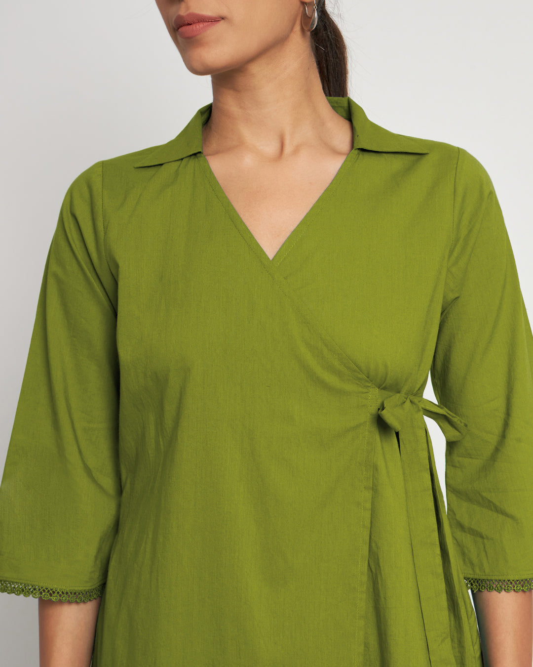 Sage Green Collar Neck Angrakha Solid Top (Without Bottoms)
