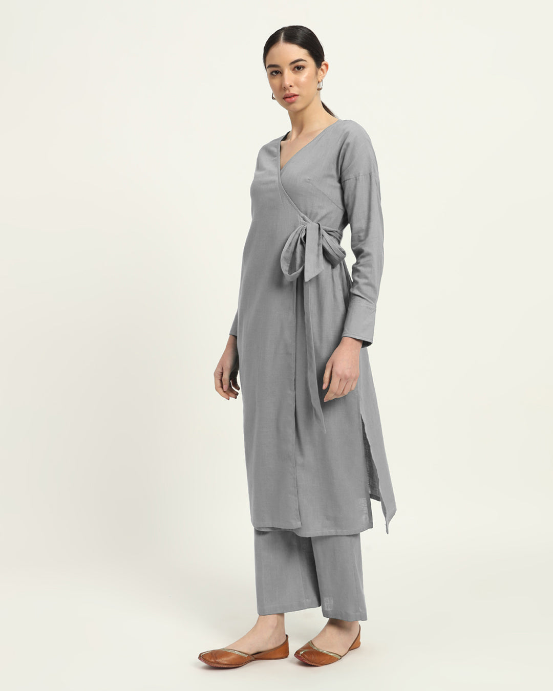 Combo: Burst Of Lime & Iced Grey Ribbon Wrap Solid Kurta