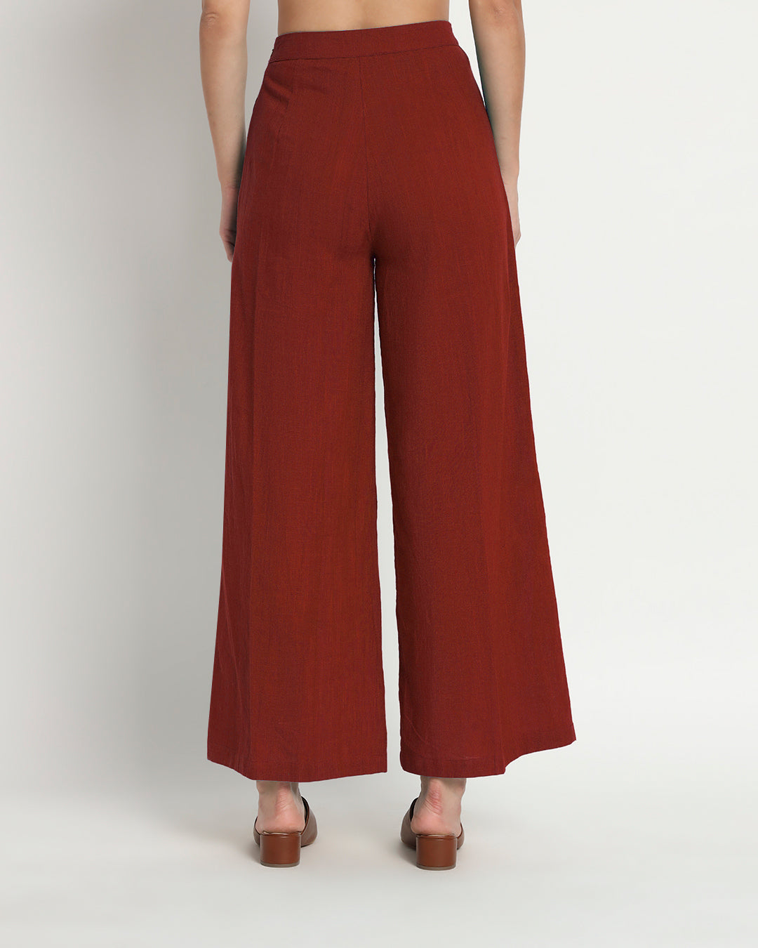 Russet Red Dreamy Flare Spaghetti Solid Co-ord Set