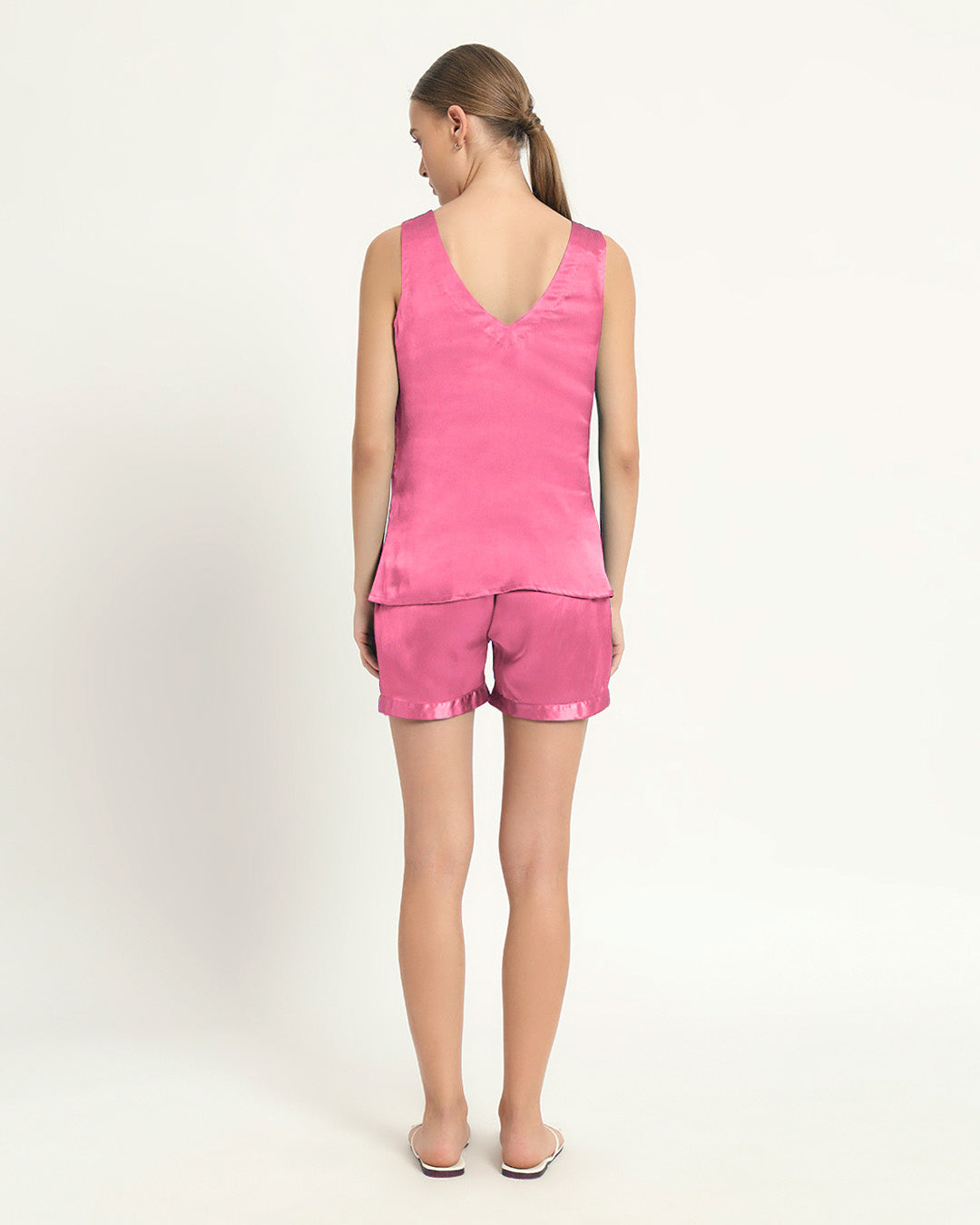Satin V Neck Camisole - Shorts French Pink PJ Set