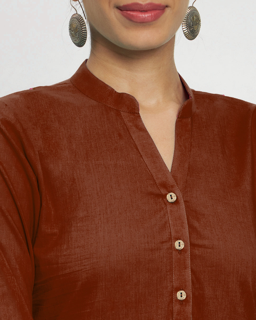 Russet Red Flattering High-Low Kurta (Without Bottoms)